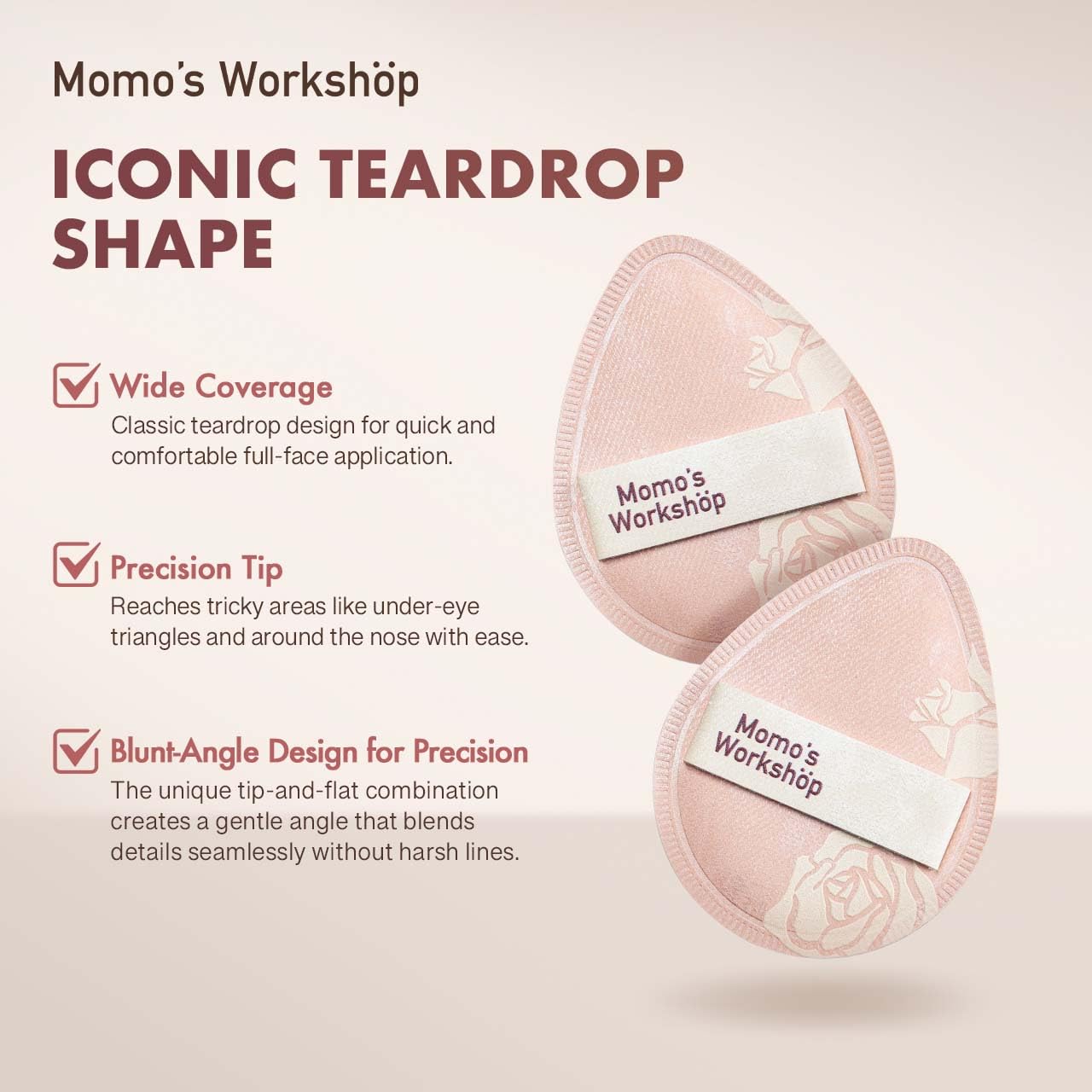 Momo's Workshop Makeup Sponge, Rubycell, Egg Shape, Foundation Sponges with Glossy PU Leather, for Liquid/Sheer Foundations, Cosmetic Puff, Medium Bounce,2pcs & Storage Case