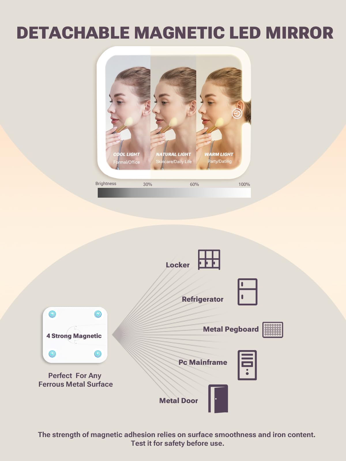 Qislee Makeup Box with Double Drawers and A Detachable Lighted Mirror, Waterproof Travel Train Case, Cosmetic Organizer and Makeup Suitcase with Adjustable Dividers, Magnetic LED Mirror (ICY Pink)