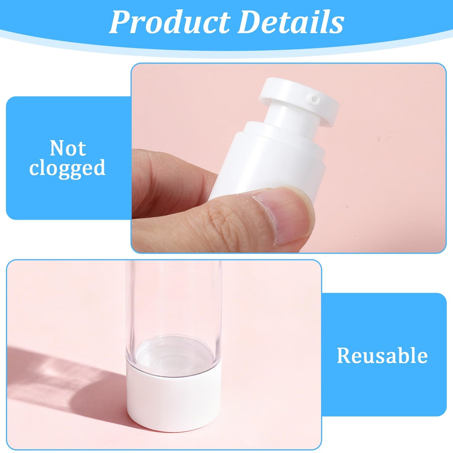 30 Pcs Clear Airless Pump Bottles, Refillable Travel Size Plastic Containers for Lotion Cream Cosmetic Foundation Shampoo, 1 oz Liquid Vacuum Toiletery Dispenser