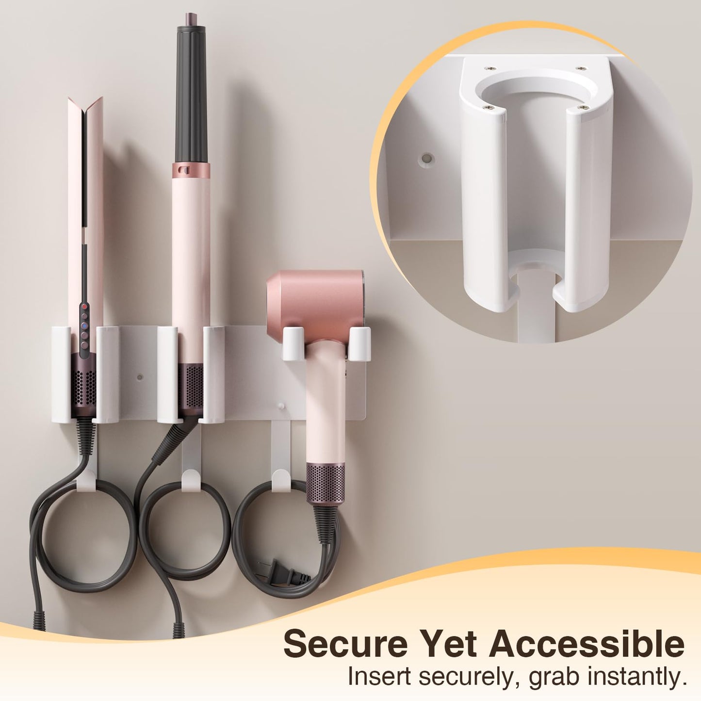 HAVICATO Hair Tool Organizer Wall Mount, Hair Dryer Holder, Curling Iron Storage, Wall Organizer for Blow Dryer and Hair Straightener, White (Hair Tools Not Included)