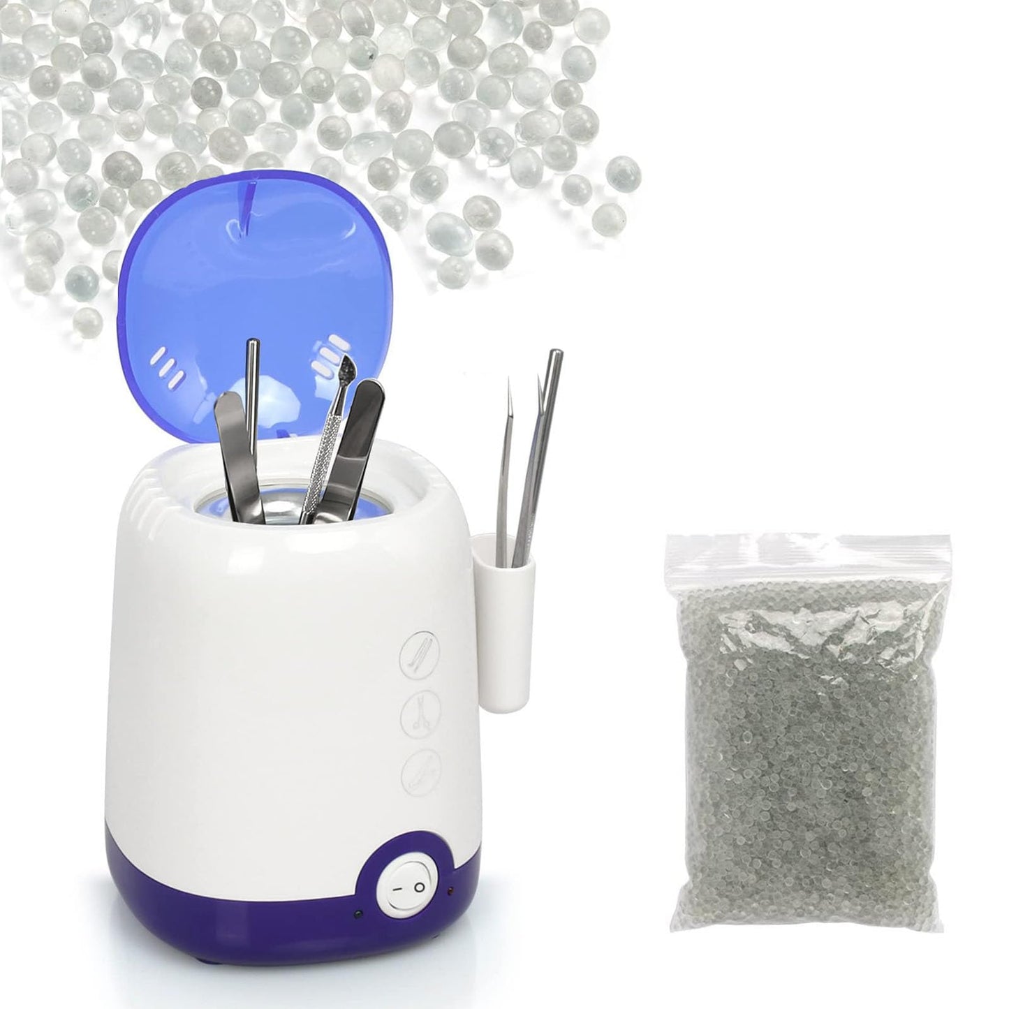 GoLashFun Nail Tool SterilizerCleaner Machine,High Temperature Cleaning Nail Tool Cleaning Pot for Manicure Nail Salon Nipper Hair Cutting Scissors Cleaning Equipment (Blue with Storage Container)