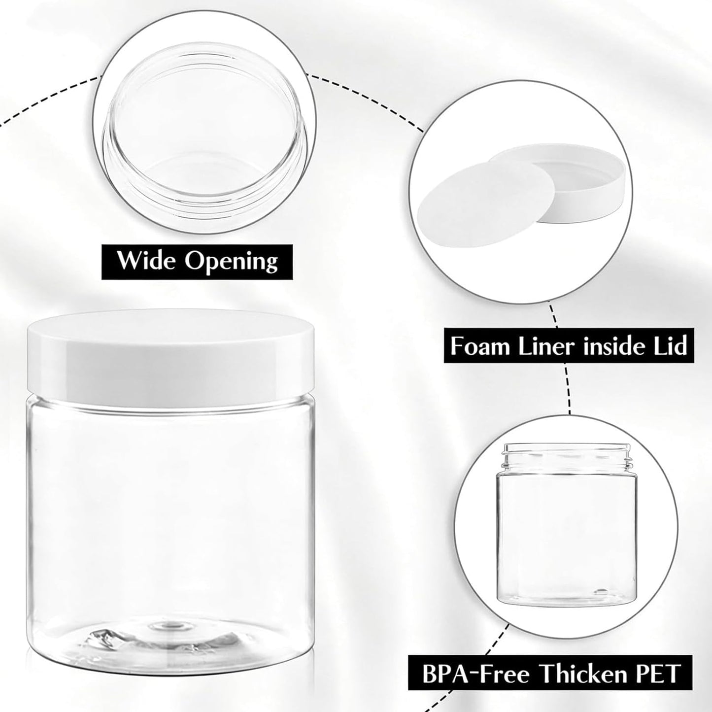 12 Pack 8 Oz Plastic Jars with White Lids, 8oz Small Plastic Containers with Lids for Cosmetic Makeup Beauty Products, Slime, Sample, Travel, BPA Free | Wide Mouth | Refillable