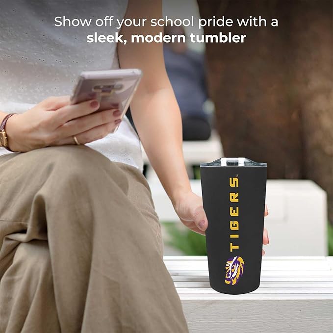 Campus Colors NCAA Stainless Steel Tumbler perfect for Gameday - 18 oz - Double Walled - Keeps Drinks Perfectly Insulated (LSU Tigers - Black)