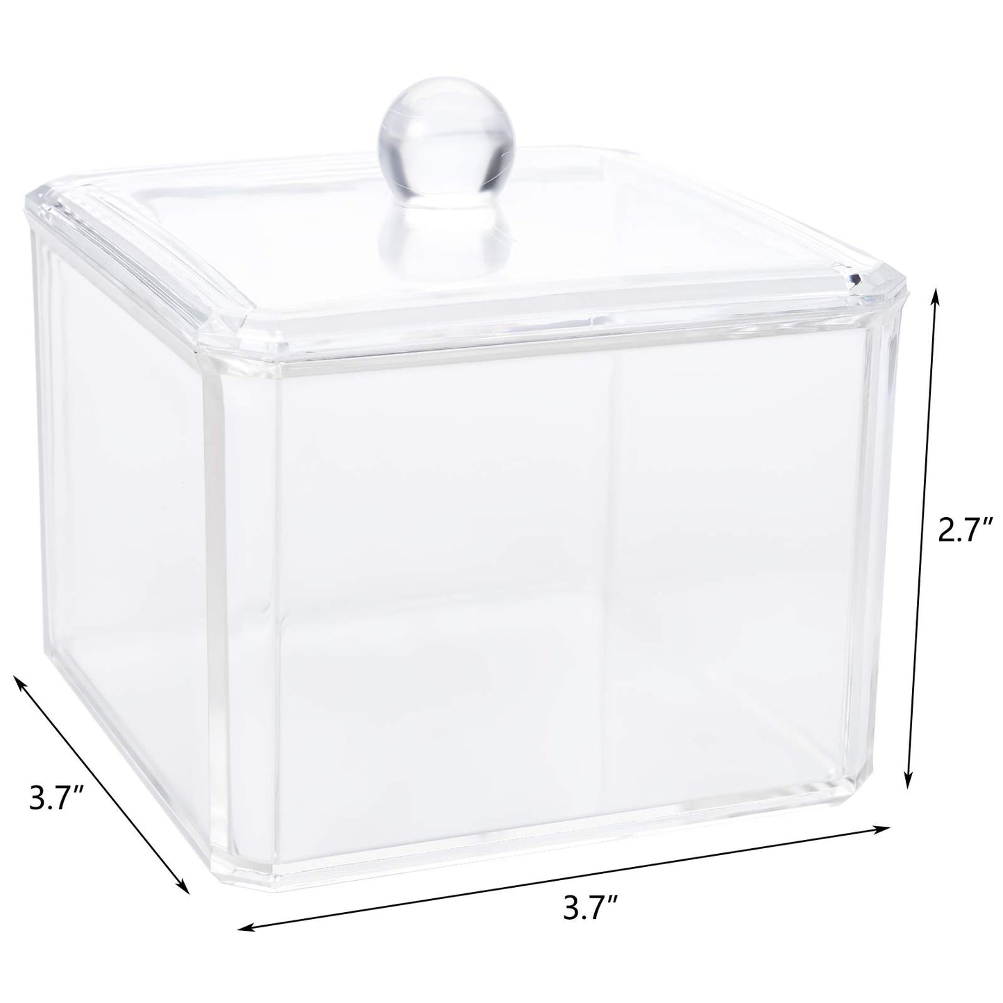 Hedume 4 Pack Swabs Dispenser Holder, 15 Oz Clear Acrylic Canister Set, Modern Square Bathroom Vanity Countertop Storage Organizer for Cotton Ball, Cotton Swab, Cottons Rounds, Bath Salts