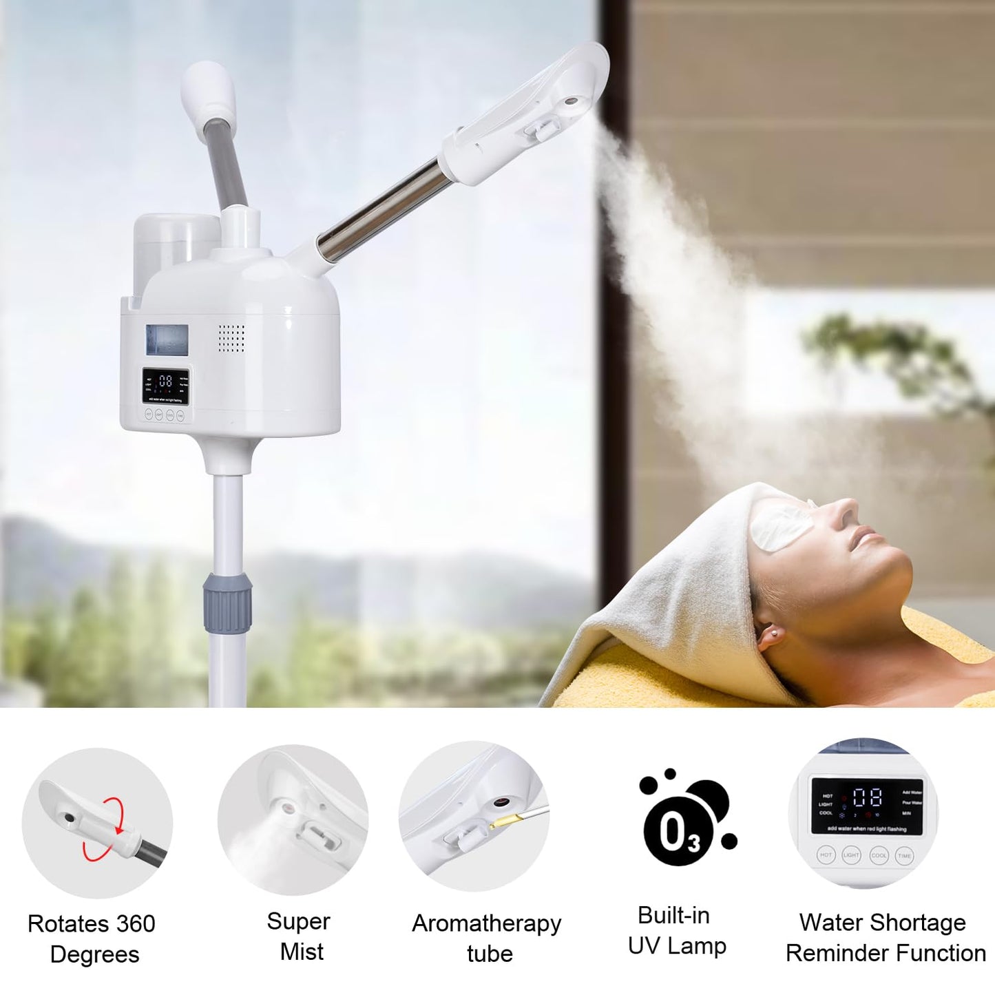 2 in 1 Facial Steamer Upgrade PTC Heating, Professional Face Steamer, Esthetician Steamer with Hot & Cold Mist Steamer for Home Beauty Salon Spa (2 in 1)