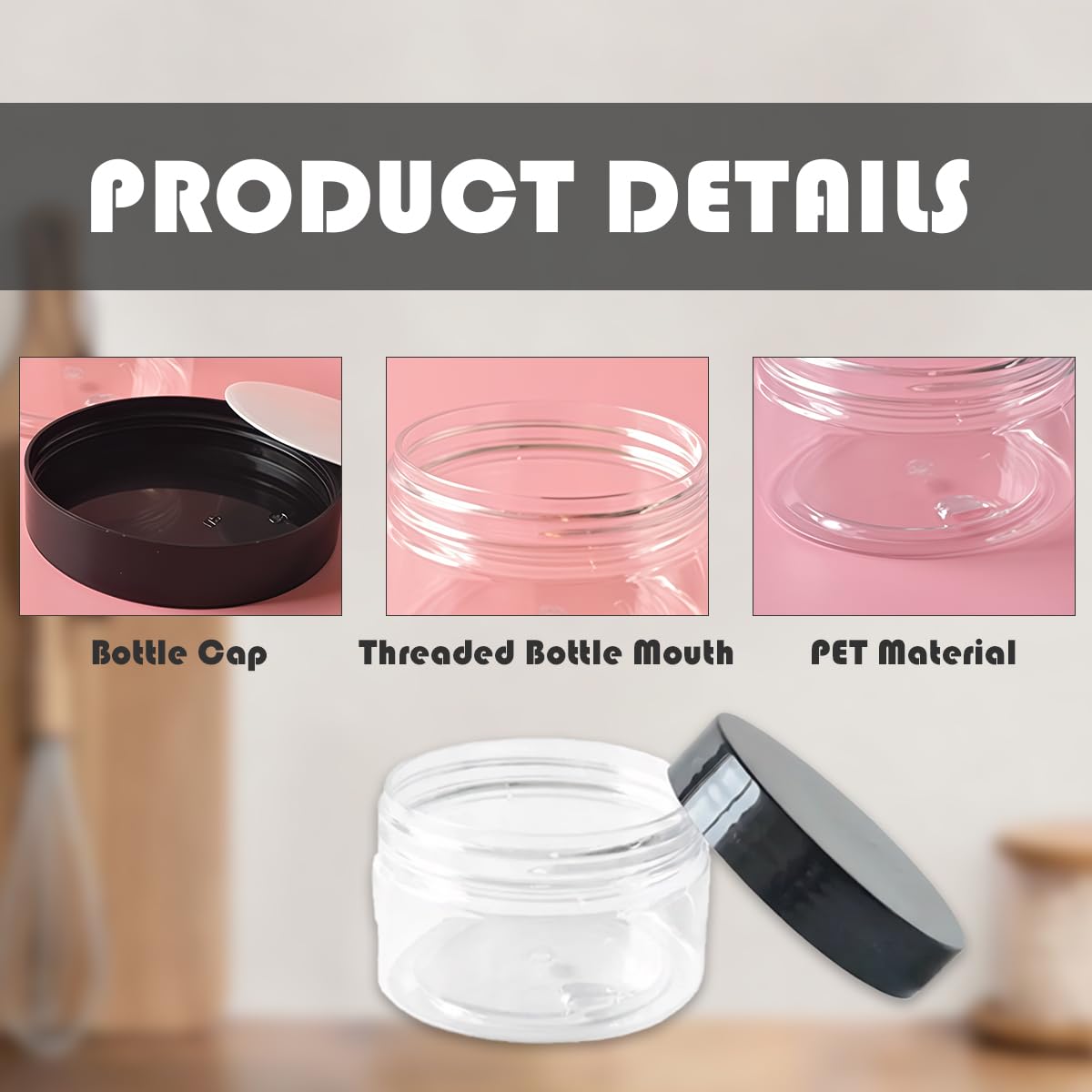 8 Oz / 250ml PET Plastic Refillable Jars Empty Cosmetic Containers Cases with Black Lid Cream Lotion Box Ointments Bottle Food Bottle Makeup Pot Jar for Lip Balm Make Up Eye Shadow Powder Pack of 6