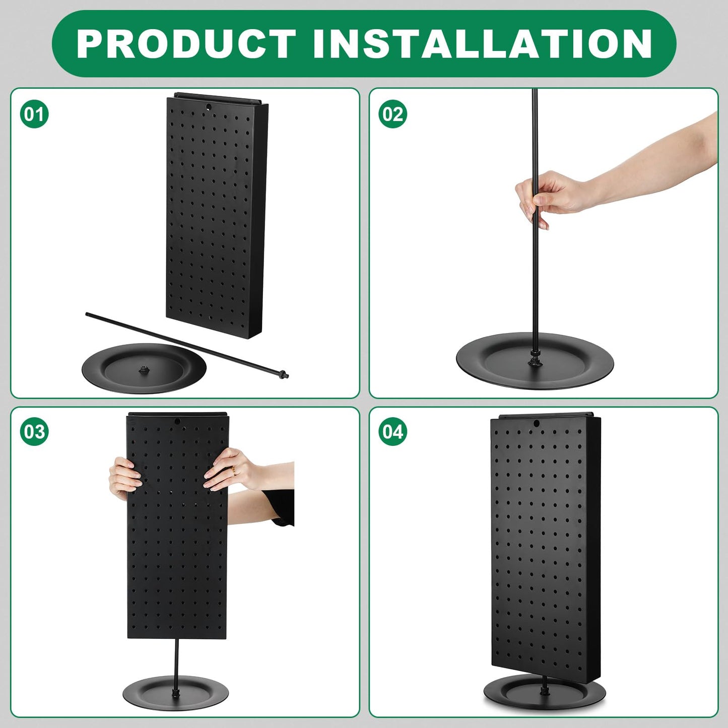 Leinuosen Rotating Display Stand Revolving Black Pegboard Counter Unit 8'' W 20.67'' H 2 Sided Pegboard Display Stand Rack Organizer with 20 Pcs 4'' Hooks for Jewelry Vendor Craft Shows Retail Counter