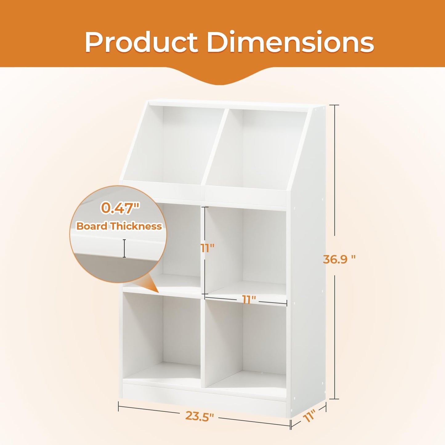 NELYE 6-Cube Wooden Storage Bookcase - 11-Inch Open Shelf Cabinet, Simple Modern Bookshelf Organizer for Home Office, Living Room, White