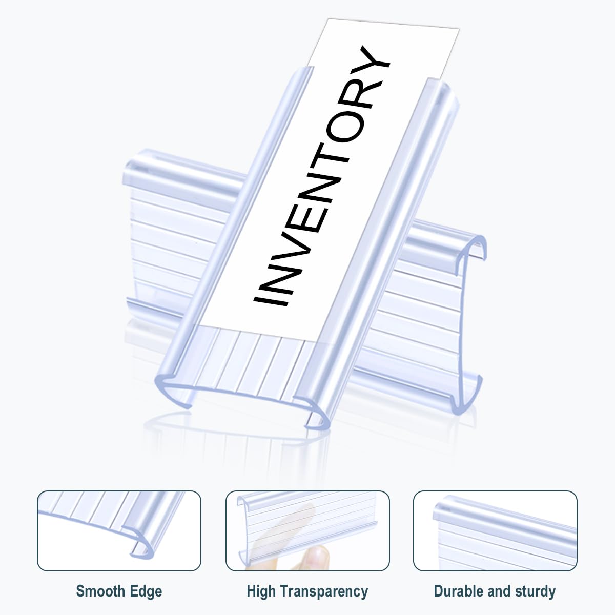 Lenink 100Pcs Wire Shelf Label Holders with 100Pcs Label Paper Inserts, Plastic Wire Rack Label Holder Compatible with Metro and Nexel 1-1/4in Shelves, Label Area 3in Lx1.25in H