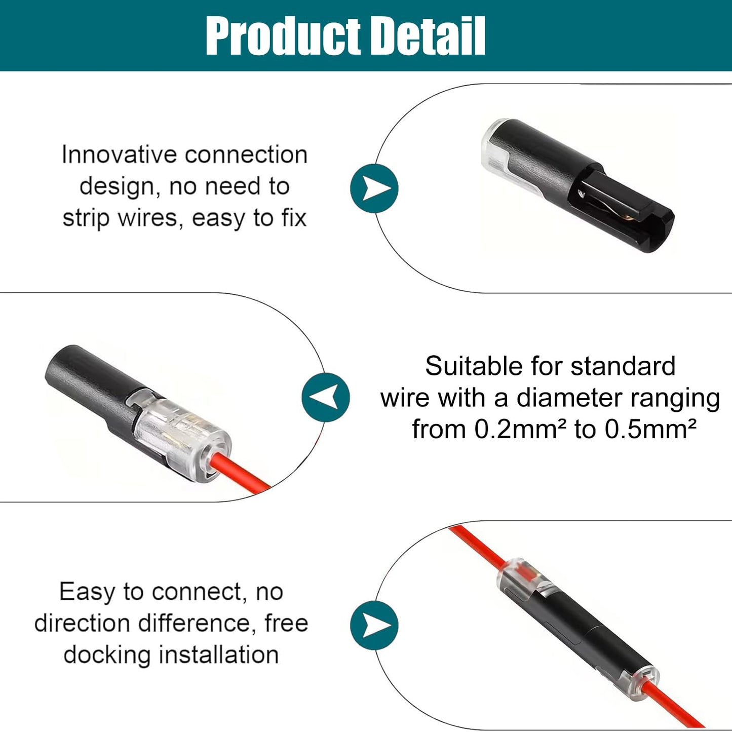 Yancincny 30pcs Pluggable LED Wire Connectors, 1-Pin 1-Way Universal Quick Splice Terminals, Single-Line Interlocking Detachable LED Connectors,Featuring Quick-Connect Terminals Suitable for AWG 20-24
