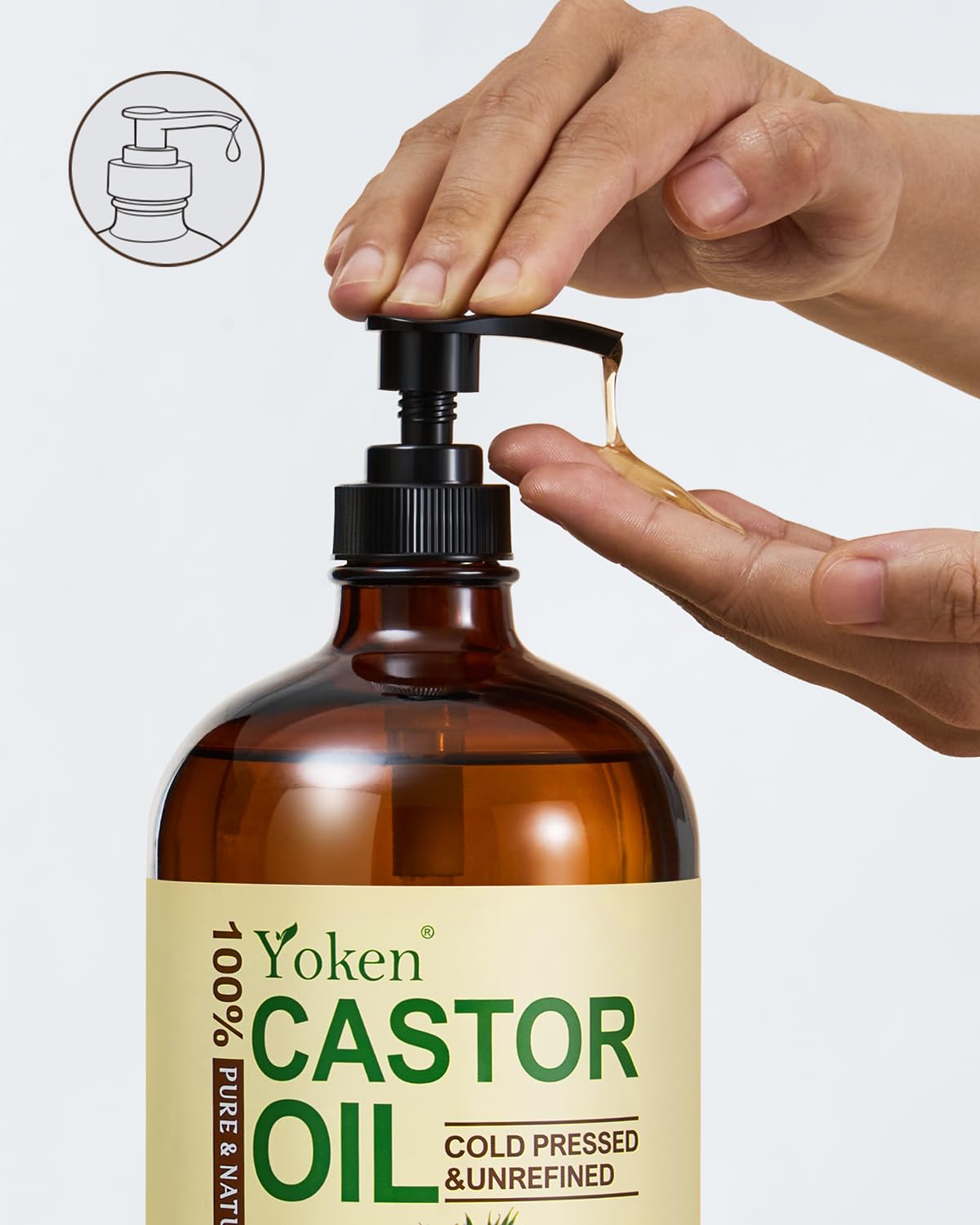Yoken EWG Organic Castor Oil 32oz with Pump, Cold Pressed Hexane Free