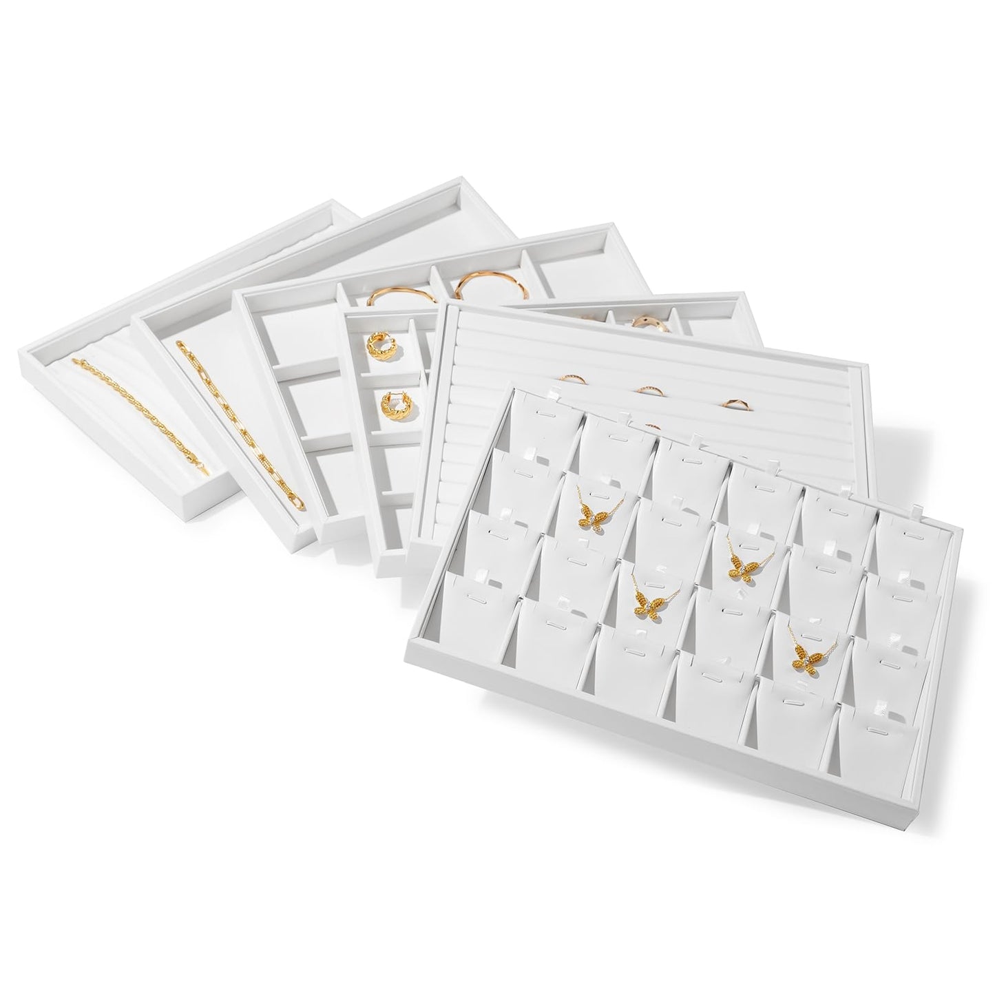 Oirlv Premium White Leather Stackable Jewelry Tray 18 Gird Necklace Bracelet Organizer Showcase Necklace Display Tray