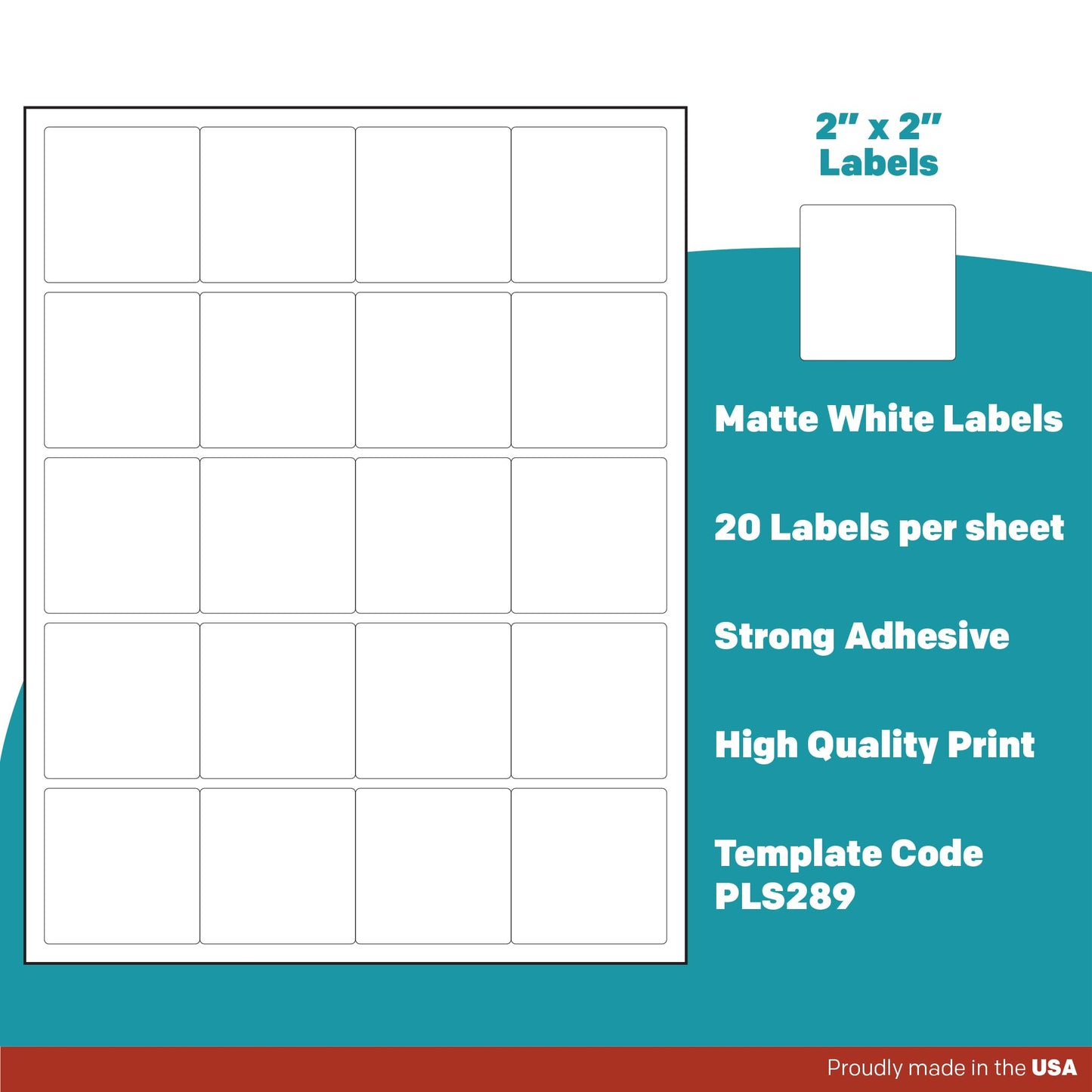 Premium Label Supply White Sticker Square Labels – 2" x 2" – Laser/Inkjet Compatible – (20 per Sheet), 100 Sheets – 2000 Total Adhesive Labels
