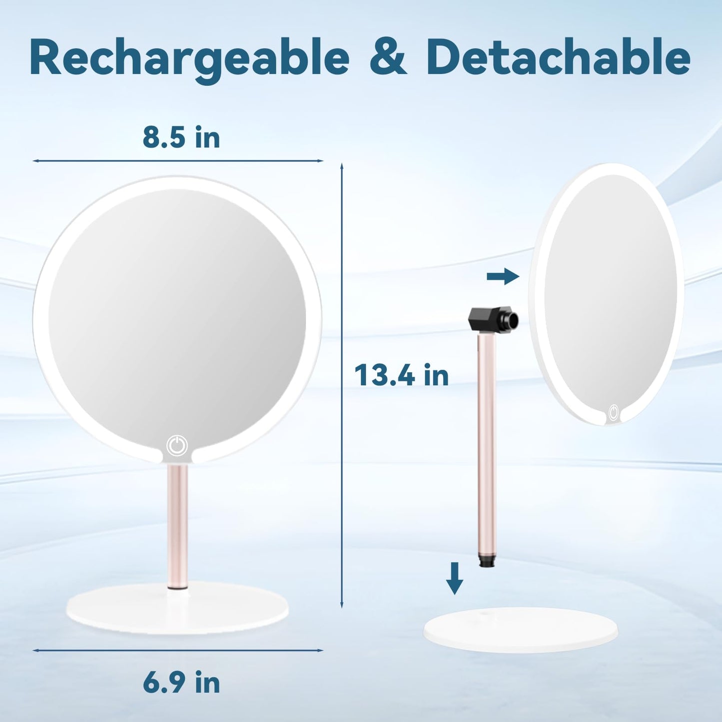 SKSFLY Makeup Mirror with Lights, 4K Ultra-Clear Reflection, Long-Press Adjustable Brightness, 3 Glow Settings, Flexible Multi-Angle Design – Perfect for Makeup