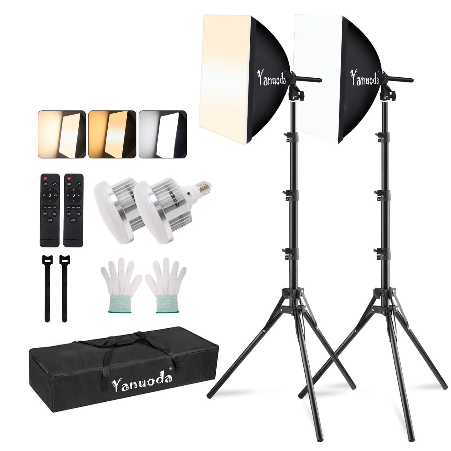 16x16'' Softbox Lighting Kit 2 Pack with 95W LED Bulbs, Remote Control, CRI97 Studio Lights for Photography Video Recording YouTube TikTok Zoom Streaming