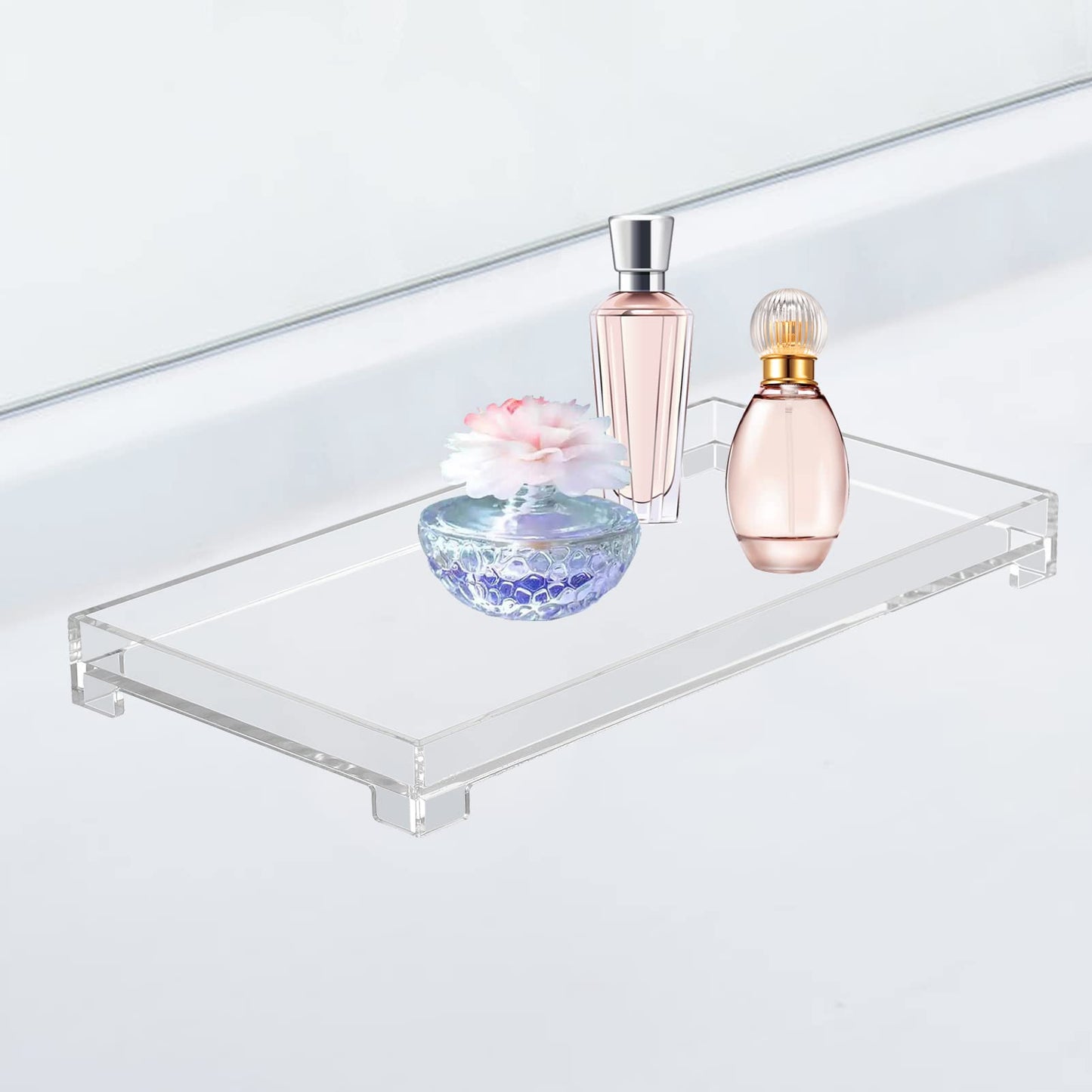Vanity Bathroom Tray Acrylic Clear Rectangle Decorative Organizer, Large