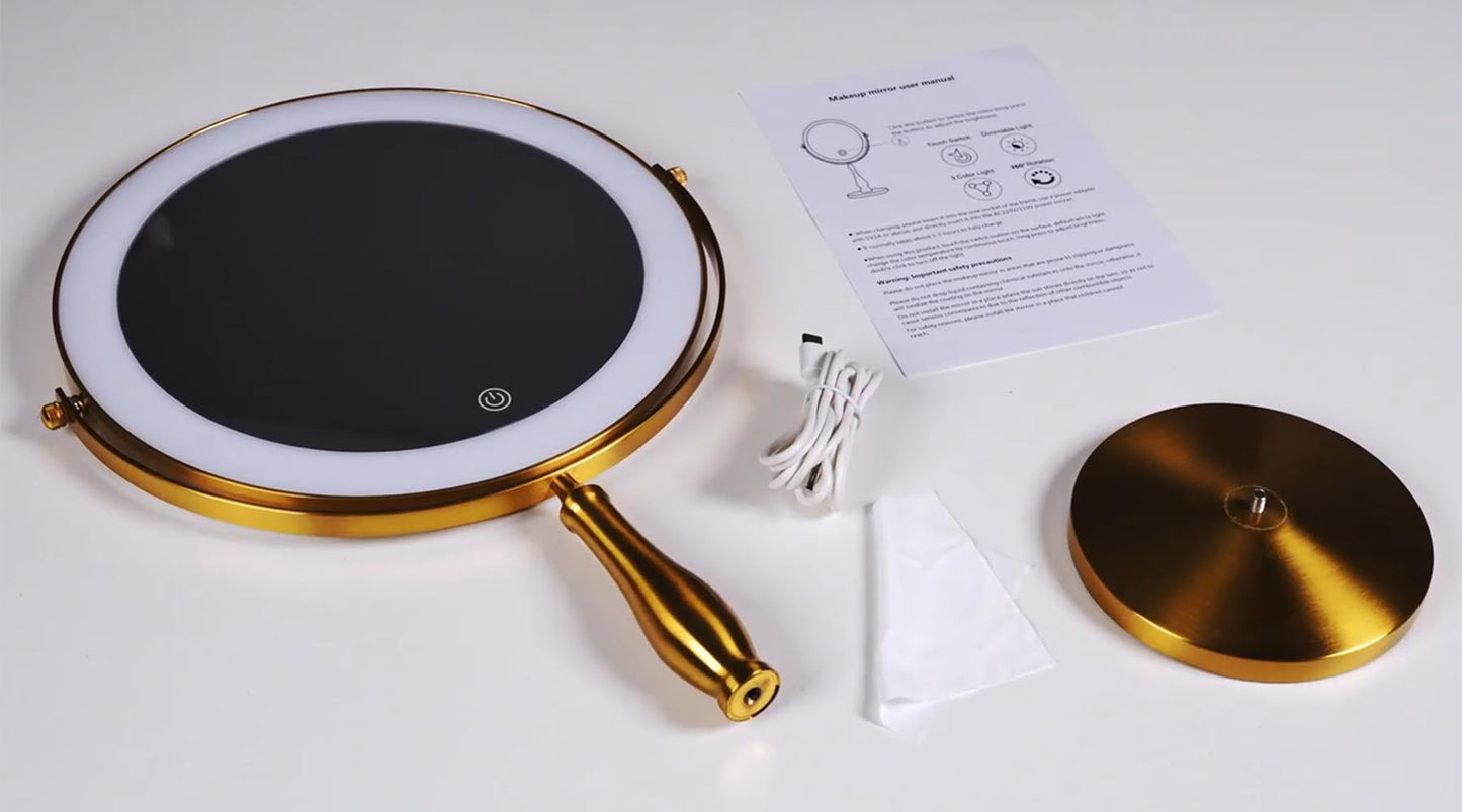 DEXHOM 11.8" Extra Large Lighted Makeup Mirror, 1X/10X, 2-Sided Magnifying Mirror with 96 LEDs, 3 Color Dimmable Lights, 360° Swivel, LED Vanity Mirror, White - Great Gift Gold