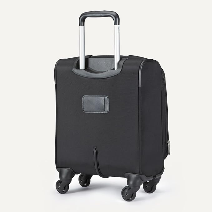 Amazon Basics Luggage, 15" Small Carry-On Softside Suitcase With Wheels, With Four 360-Degree Multi-directional Spinner Wheels, Expandable Space, Zippered Pocket and Straps, Telescopic Handle, Black