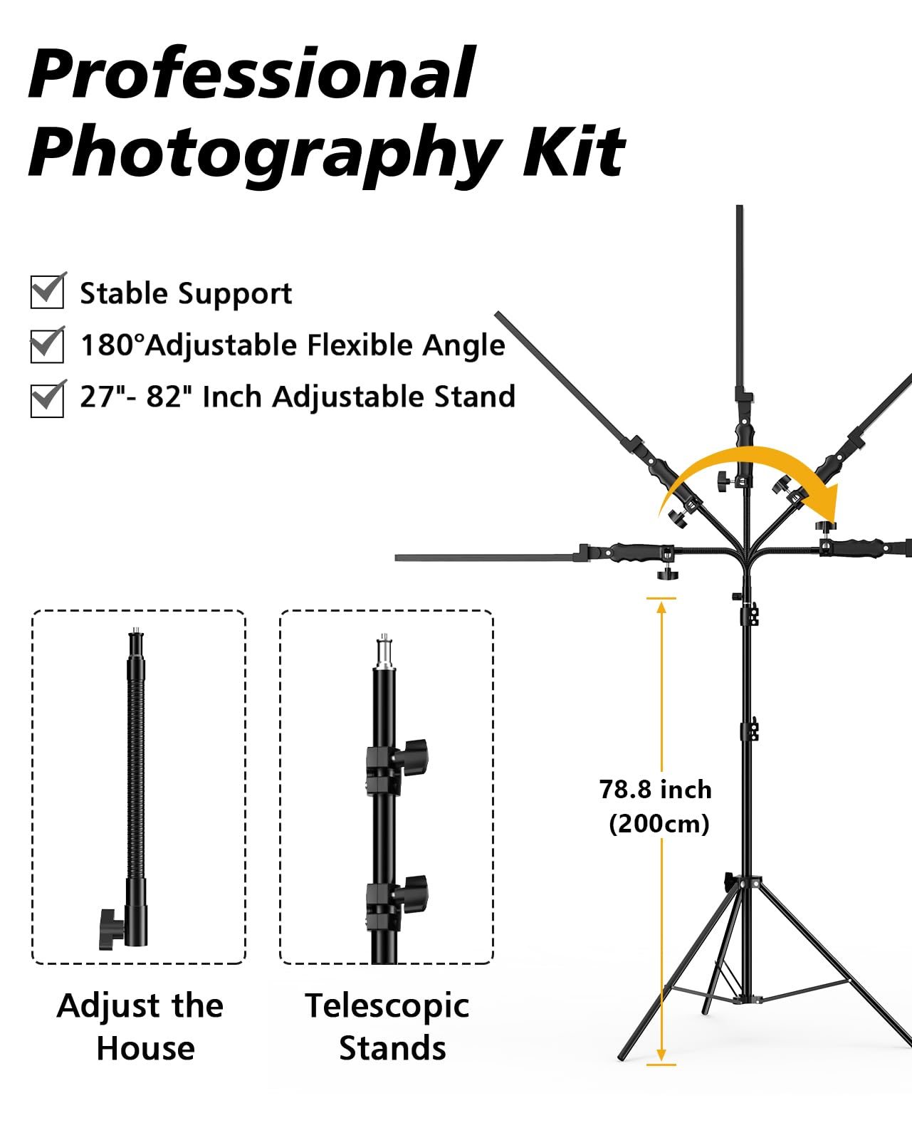 Photography Lighting Kit with Stand & Flexible Soft Tube - 180° Adjustable LED Studio Fill Light, 2M Tripod Stand, 5500K Daylight for Barber, Tattoo, Makeup & Content Creator Photo Video Lighting