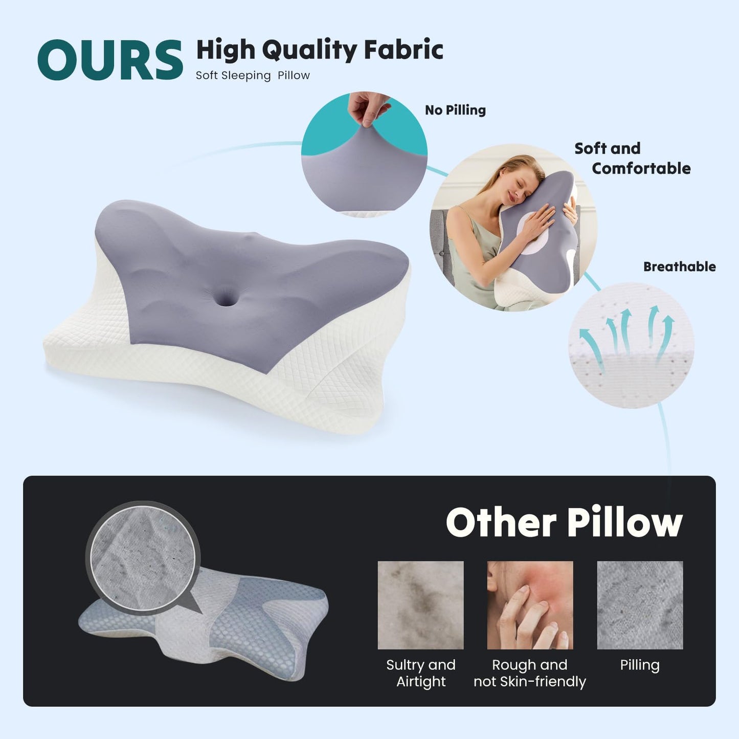 OLIXIS Cervical Neck Pillow for Pain Relief, Ergonomic Memory Foam Pillows for Sleeping, Cooling Side Sleeper Pillow for Neck Support, Contour Pillow Orthopedic Bed Pillow for Back Stomach Sleepers