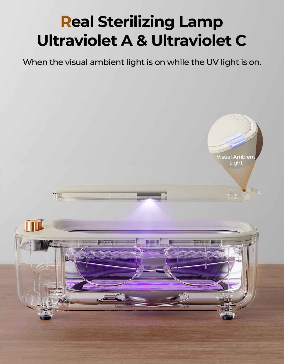 ULTRDREAMS 400ml Ultrasonic Cleaner Machine for Jewelry, Professional Electric Mini Cleaning Device with UV Light & 4 Modes for Glasses, Ring, Denture, Invisalign & Makeup Brush - Ivory