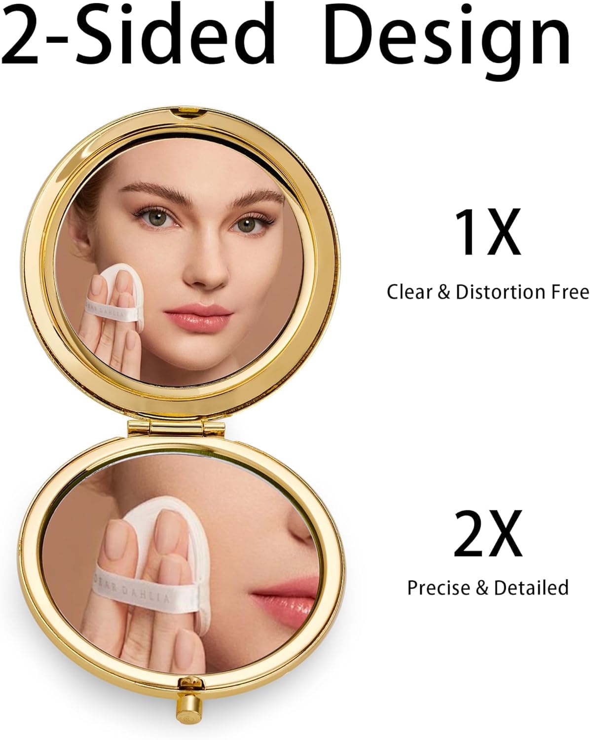 MLLXX Compact Mirror for Purse, Metal Round Shell, Double-Sided 1X/2X Magnifying, Portable Travel Makeup Mirror, Mini Pocket Mirror, Gold, 12 Pack
