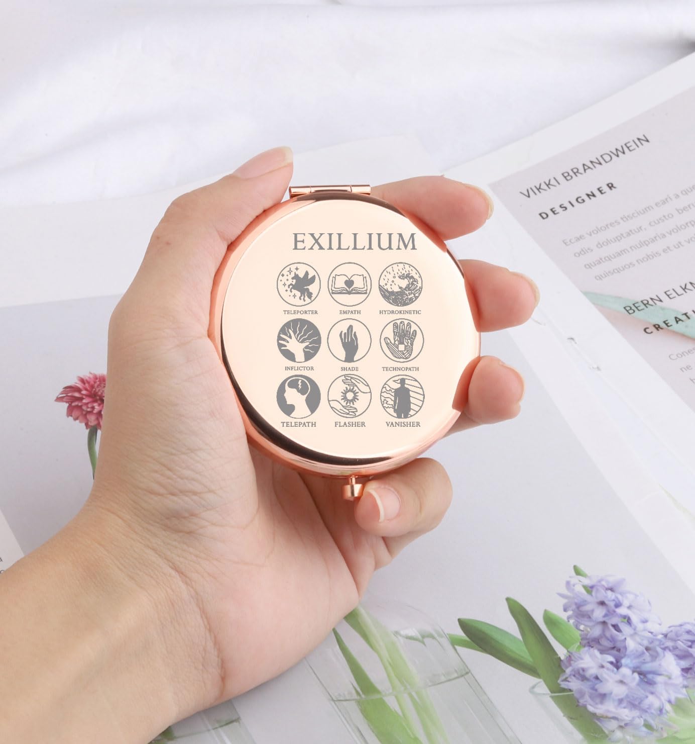 WSNANG KOTLC Inspired Book Lover Makeup Mirror - Bookish Gift for Reader (EXILLIUM Folding Mirror)