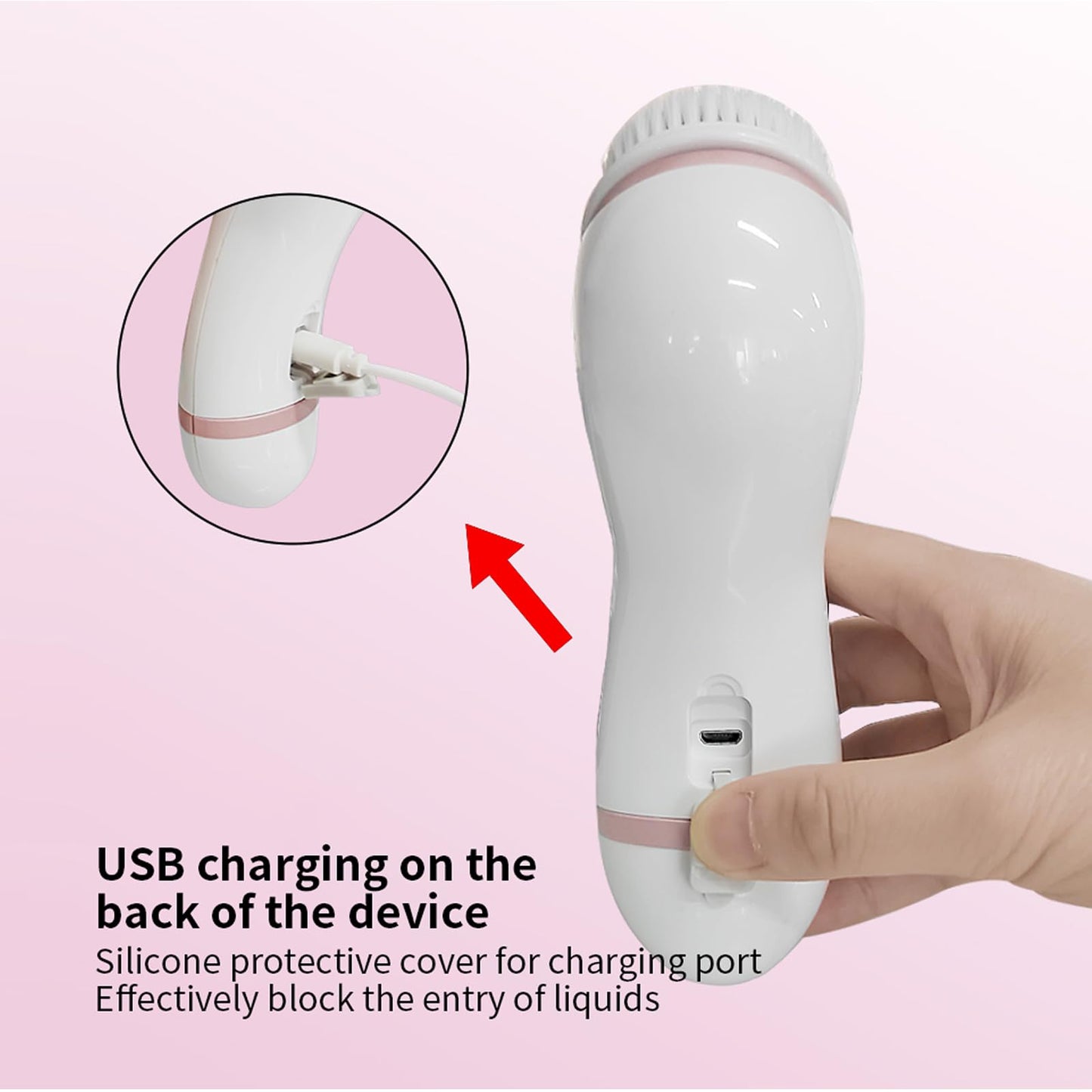Facial Cleansing Brush, 4 in 1 Electric Face Scrubber with Travel Case and 4 Brush Heads, Waterproof Facial Cleansing Spin Brush for Gentle Exfoliation and Deep Cleaning (Pink)