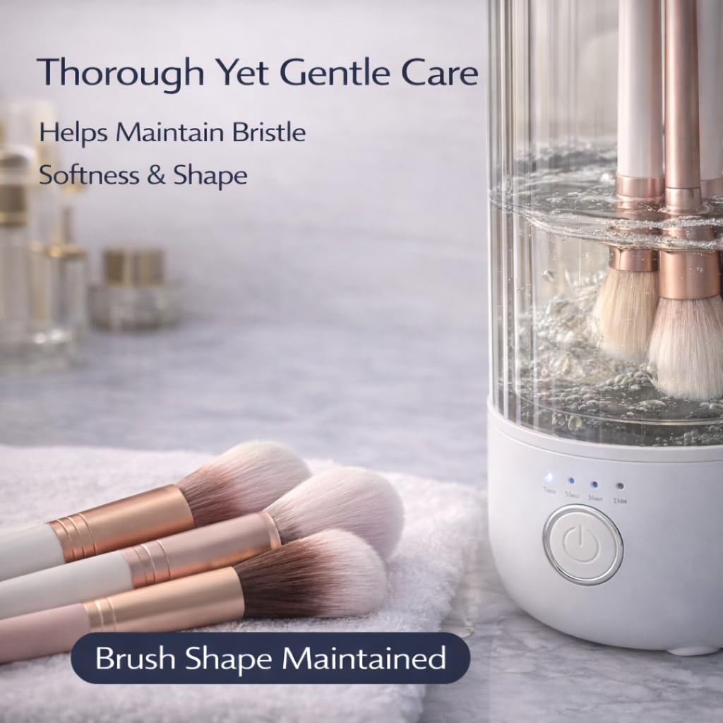 Mottinhill Makeup Brush Cleaner Machine, Automatic Electric Makeup Brush Cleaner with 4 Adjustable Speeds, Deep Cleaning Device, Portable USB Rechargeable (Gery White)