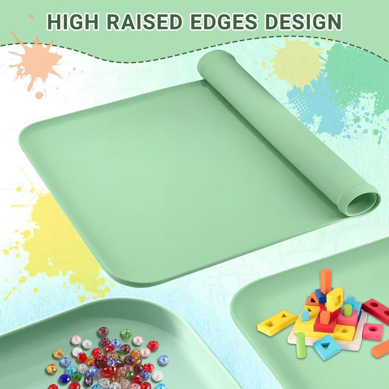 Premium Silicone Art Mat for Crafts, 24" x 16" Non-Slip Art Mat for Painting, Clay, Resin, Slime, Jewelry-Making, and Crafts – Waterproof & Easy to Clean, Raised Edges for Mess-Free Crafting (Green)