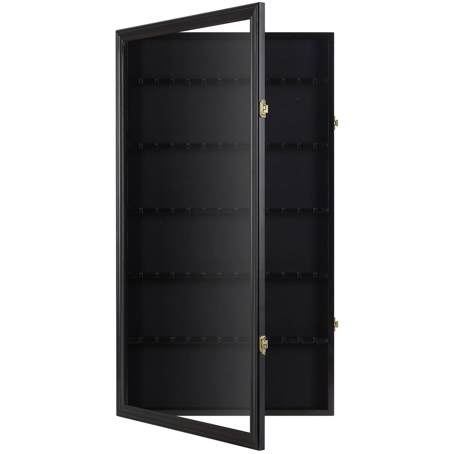 DisplayGifts 60 Souvenir Spoon Tea Spoon Display Case Rack Holder Wall Cabinet Frame, UV Protection, Lockable Door (Black Finish)