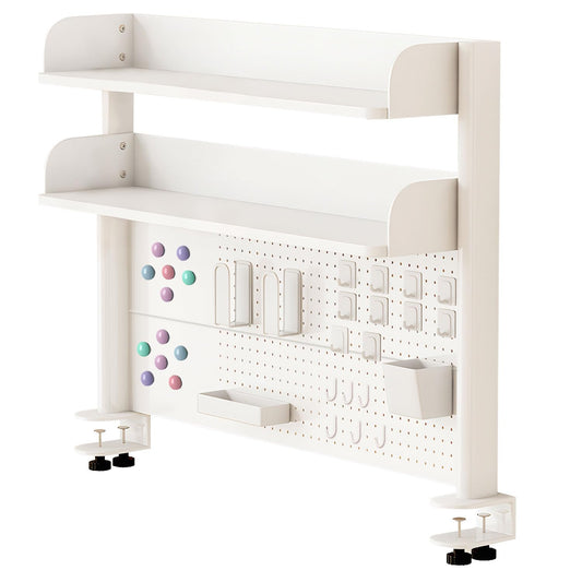 jvsufuik Clamp On Desk Organizer Shelf,White Desk Extender Pegboard Workstation,Computer Desk Accessories for Office, Desktop Shelving System,Desktop Bookshelf Storage Shelves for Desk,23.6in