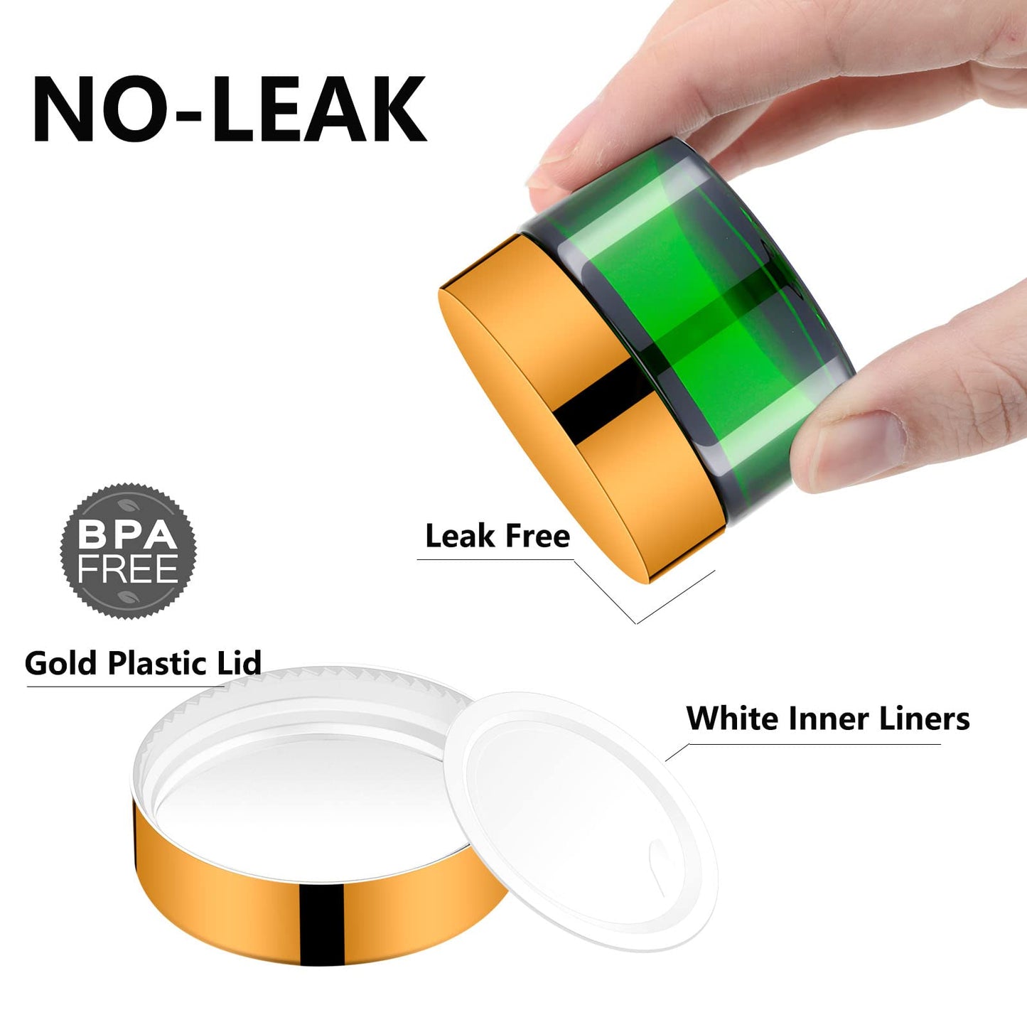 IRON BILL 1 Oz Green Round Glass Jars with Inner Liners and Gold Lids(24PCS) Empty Cream Containers Refillable Cosmetic Vials for Cosmetics, Lotions, Ointment, Body Scrubs & Balms
