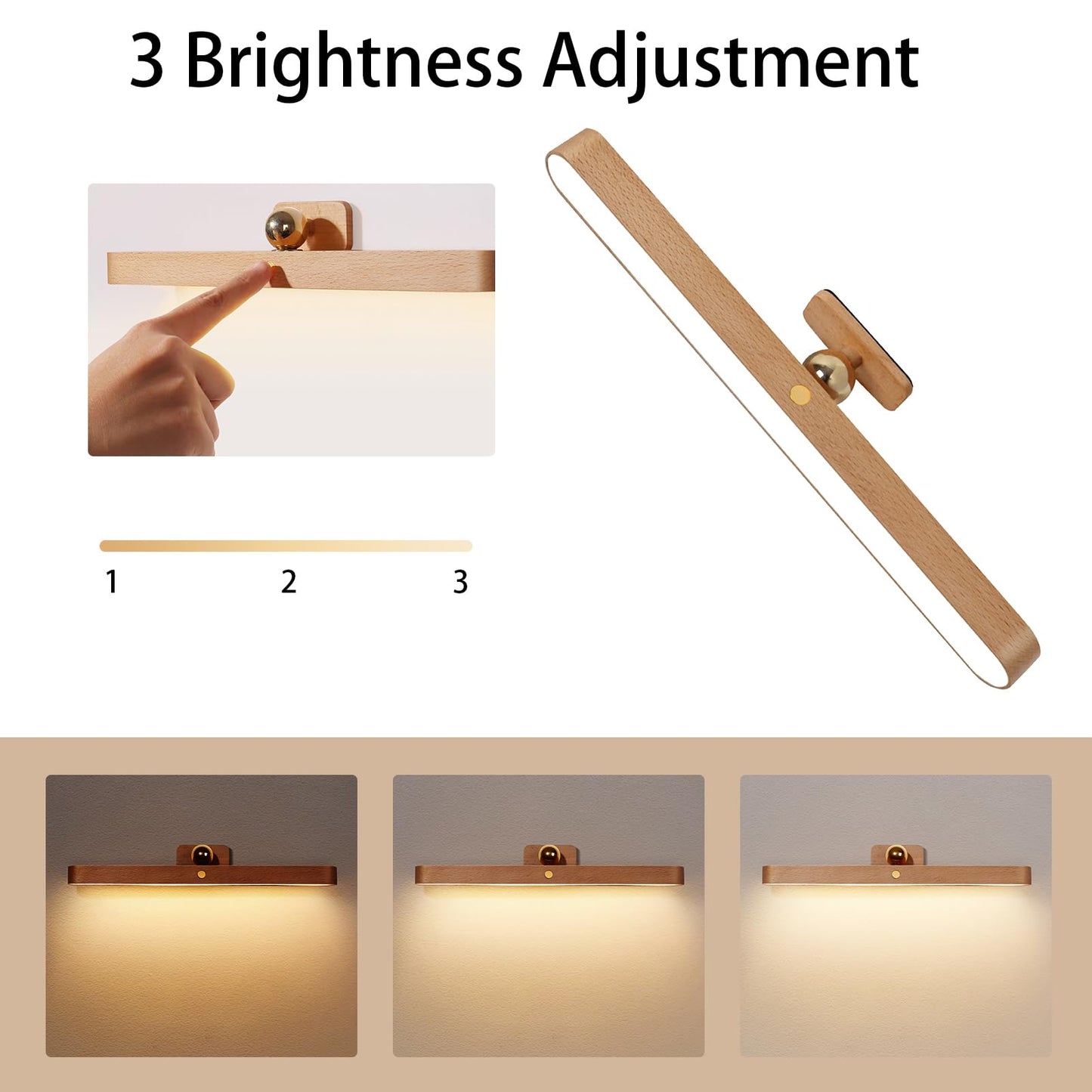 HBGFHG Led 360° Rotatable Magnetic Battery Operated Wall Lights USB Rechargeable Dimmable Led Vanity Night Light for Reading Light, Makeup Light and Household Lighting (Brown 1PCS)