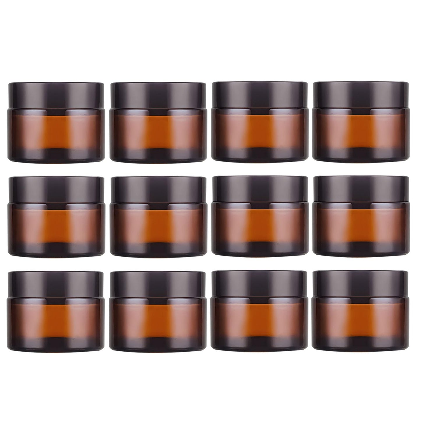 IRON BILL 1 Oz Amber Round Glass Jars with Inner Liners and Black Lids(12PCS) Empty Cream Containers Refillable Cosmetic Vials for Cosmetics, Lotions, Ointment, Body Scrubs & Balms
