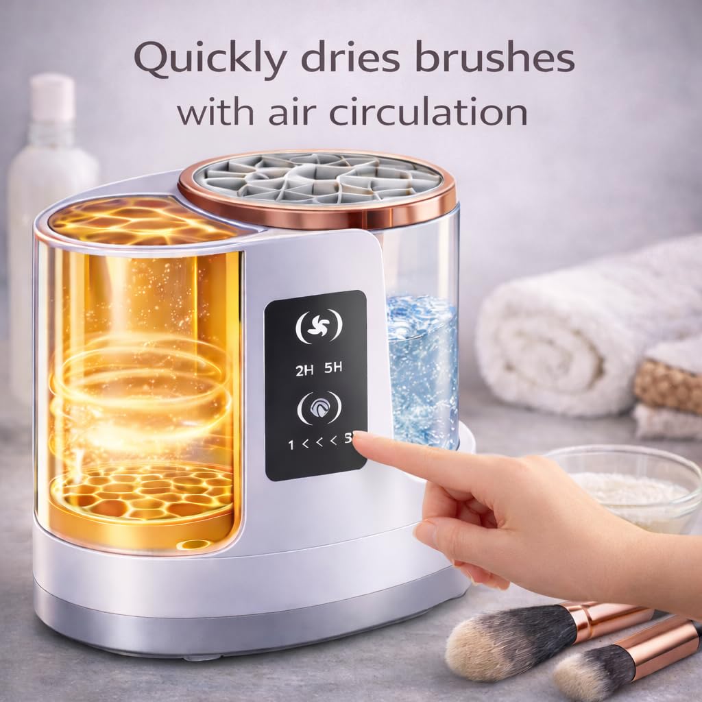 Automatic Makeup Brush Cleaner Machine with Automatic Cleaning and Drying Functions Portable Makeup Brush Cleaner for All Size of Makeup Brushes Gifts for Makeup Lovers