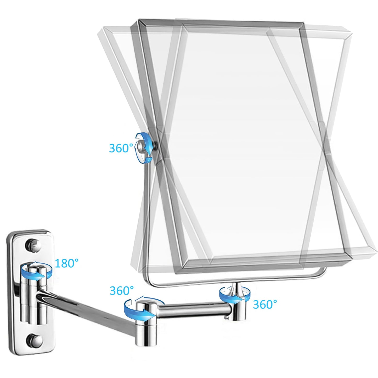 QiMH 3X Magnifying Wall Mounted Vanity Makeup Mirror | Rectangular 8x6 Inch with Extendable Arm | Polished Chrome Finish Double-Sided Swivel Mirror