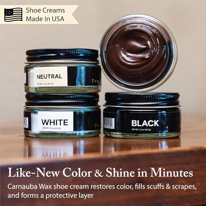 FootFitter Premium Shoe Cream Polish Kit, Creams, Shine Cloths, Applicators & Travel Bag for Leather Shoe Care & Touch-Ups