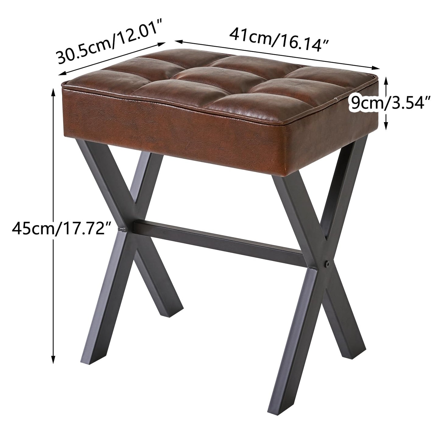 IBUYKE Square Makeup Stool with X-Leg Foot Rest, PU Footrest, Ottoman Seat Vanity Stool, Multi-Use as Small Side Table, for Bedroom, Living Room, Dark Brown LG-71Z