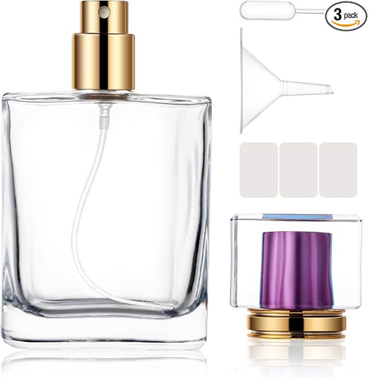 1 Pack Empty Perfume Bottles，Glass Perfume Atomizer Spray Bottle, 50ML, Ribbed Design with Purple Cap, Refillable