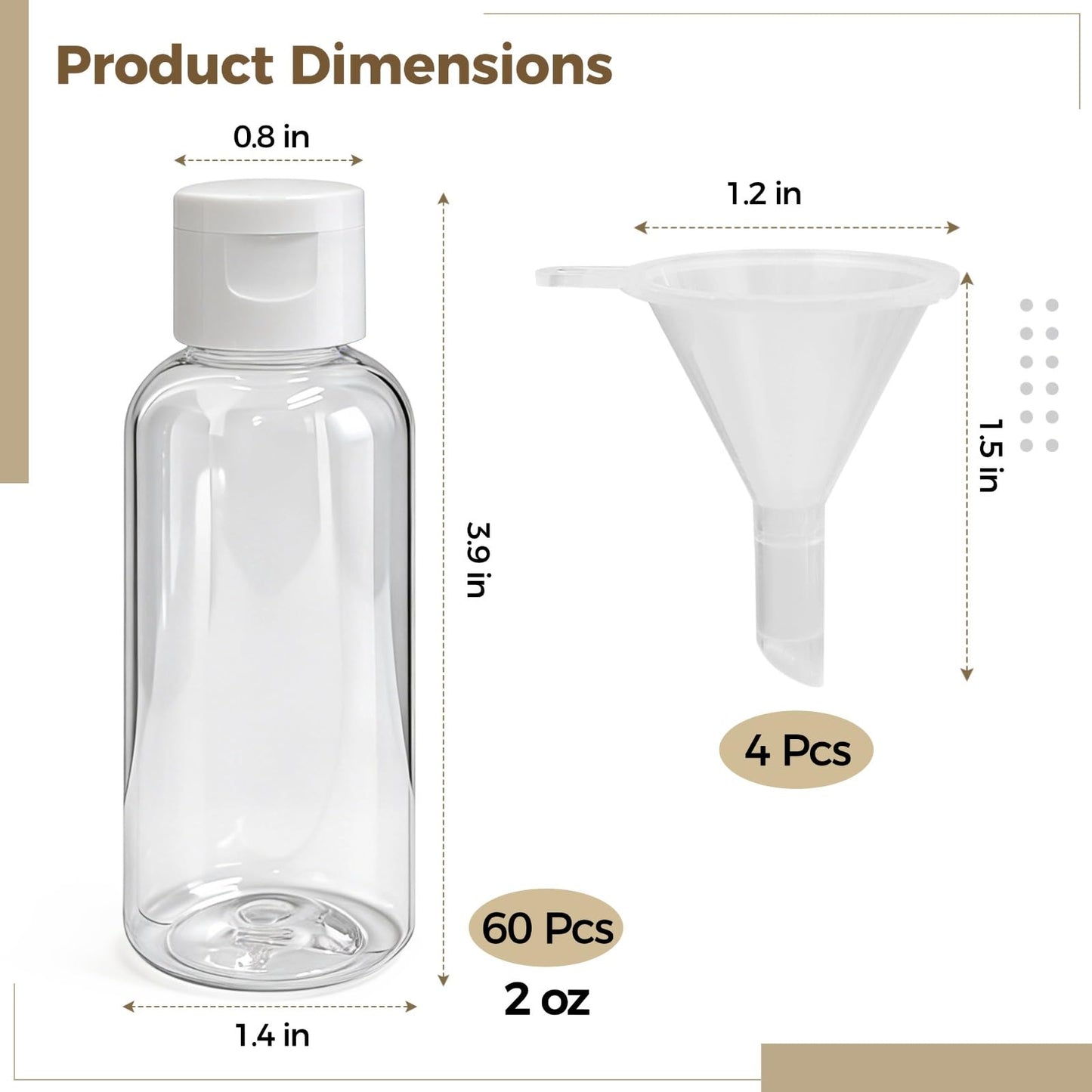 Lnrueg 60 Pcs 2 oz Clear Plastic Empty Travel Bottles, 60 ml Mini Lotion Bottles with Flip Cap, Refillable Liquid Dispensers, Travel-size Containers for Lotion, Shampoo, Conditioner, Body Wash