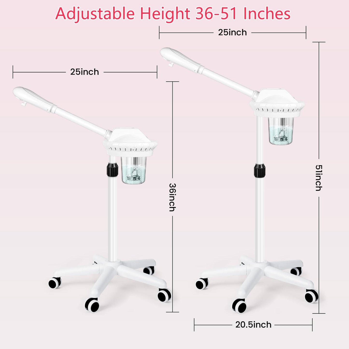 Facial Steamer Professional for Deep Cleansing and Hydration, Face Steamer for Estheticians with Adjustable Height, Spa Ozone Steamer on Wheels, Suitable for Home and Beauty Spa Salon Use