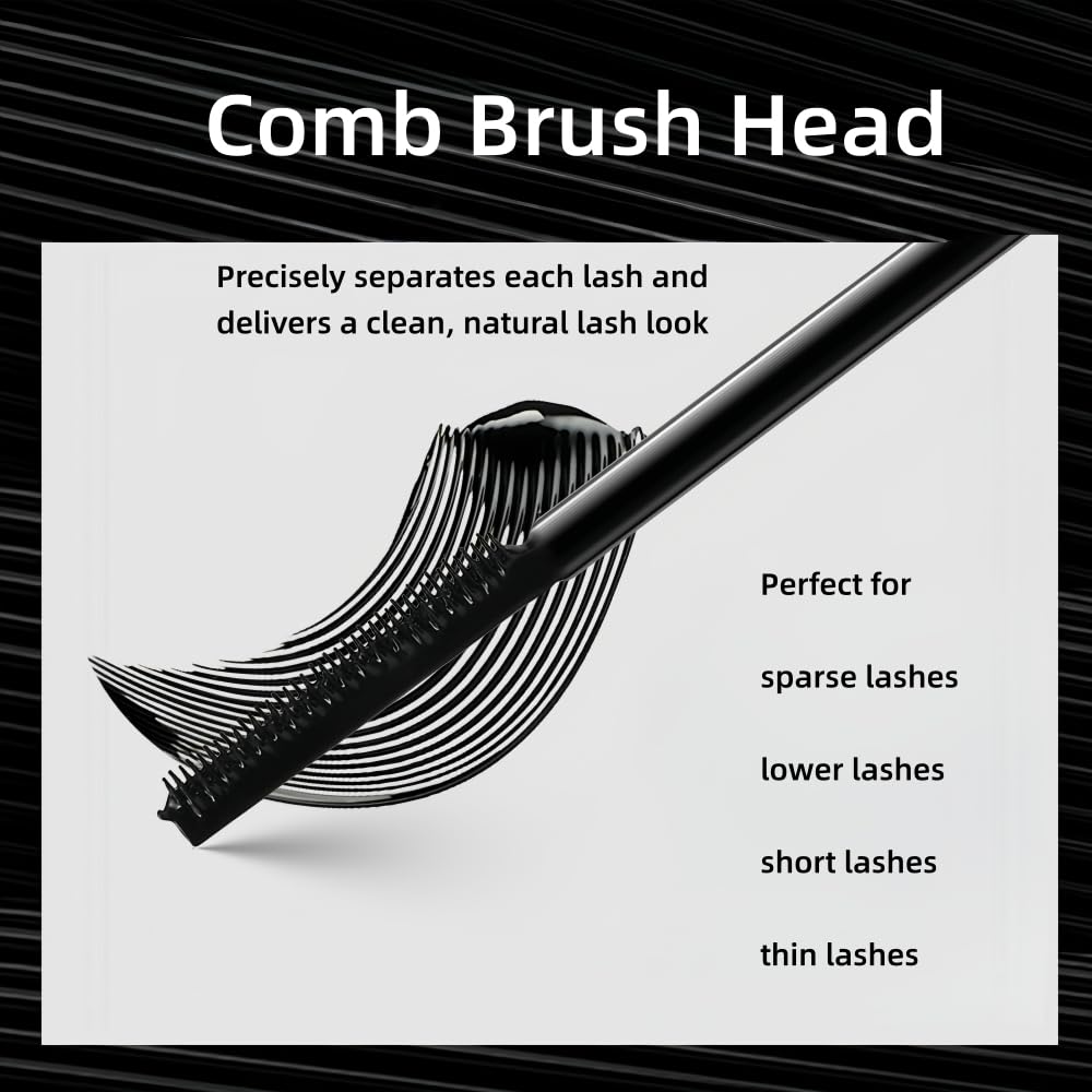 Black Mascara with Comb Brush Separates Lashes for Definition, Waterproof, Smudge-Proof, Long-Lasting, No Clumping, Volume and Length, Curling (1pc)