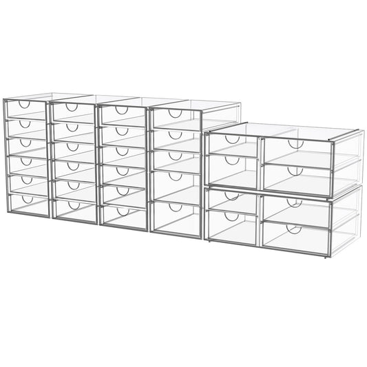 YFXCVSL Acrylic Makeup Organizer with 31 Drawers, 6 Pack Clear Storage Drawers, Bathroom Makeup Organizer for Palettes, Cosmetic, and Beauty Supplies,Ideal for Vanity, Cabinet,Desk Organization
