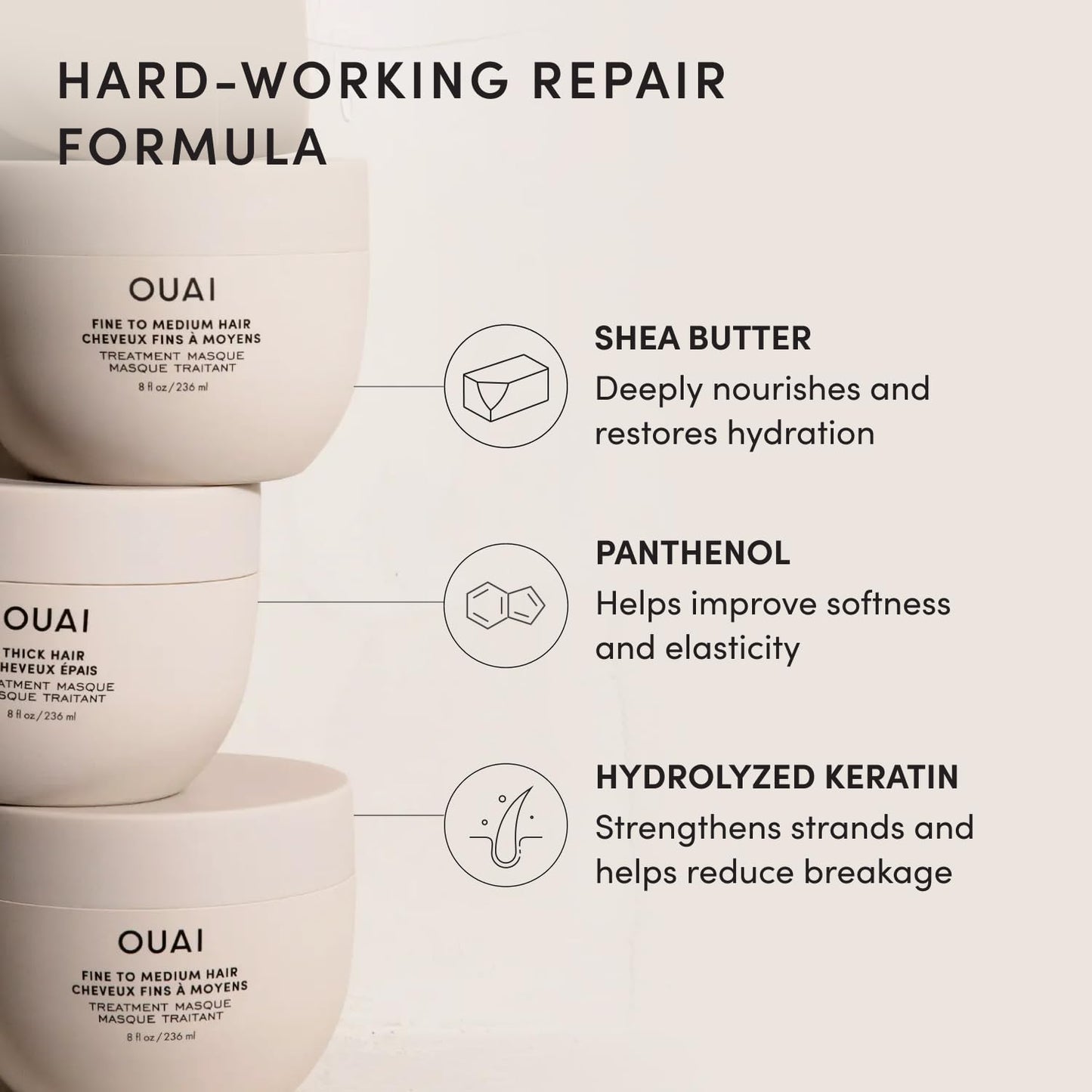 OUAI Fine to Medium Hair Treatment Mask - Lightweight Deep Conditioning Hair Mask with Shea Butter, Keratin & Panthenol - Helps Hydrate, Fight Frizz, Strengthen & Repair Damage (8 oz)