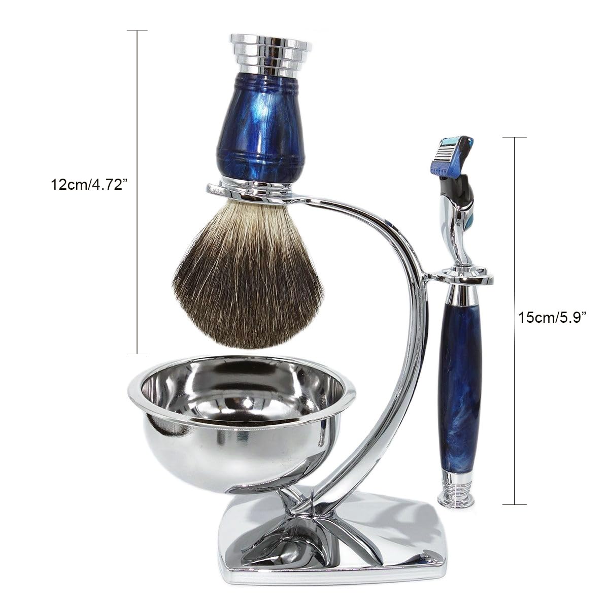 Magyfosia Professional Classic 3 Blade Safetry Razor Shaving Kit for Men with 3-Layer Triple Blade,Shaving Clean Brush Stand,Mug Bowl Set,Barbershop Smooth Shaver Set