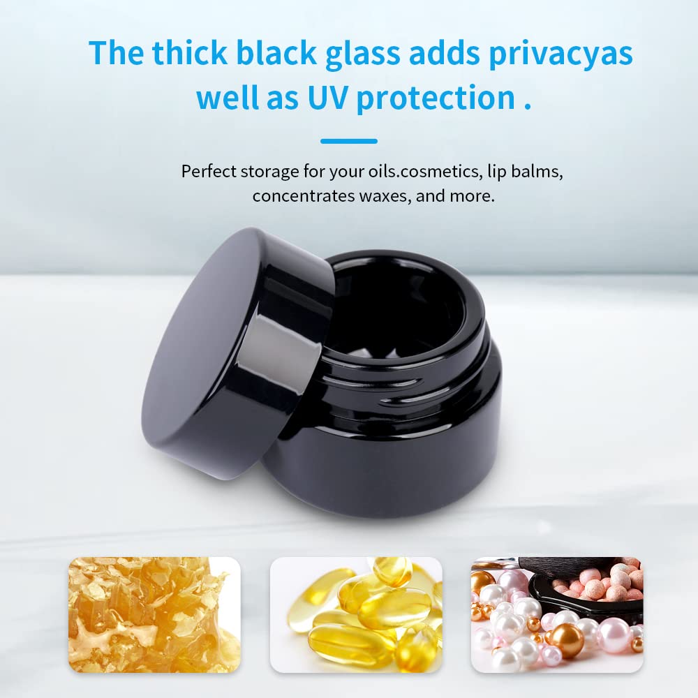12 Pack 5ml Black Airtight Wide Mouth Ultraviolet Glass Jar,Reusable 5g Food Glass Bottle for Craft, Wax, Cosmetics, Coffee,oil Storage