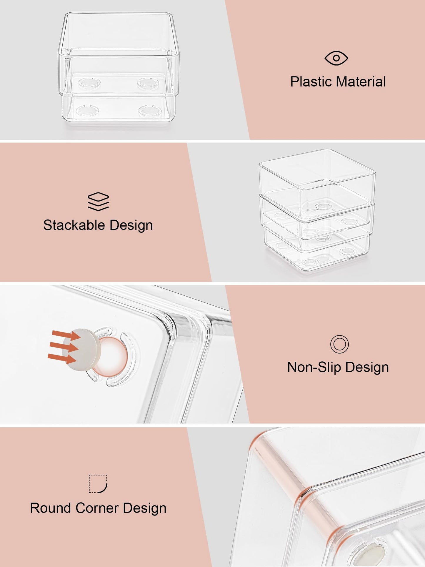 SMARTAKE 37-Piece Drawer Organizer with Non-Slip Silicone Pads, 4-Size Desk Drawer Organizer Trays Storage Tray for Makeup, Jewelries, Utensils in Bedroom Dresser, Office and Kitchen (Clear)