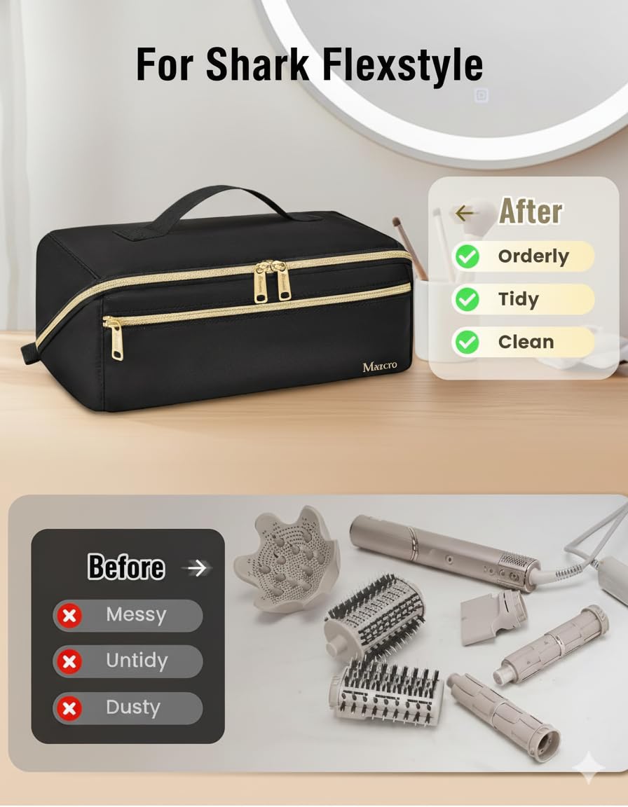 Mancro Hair Tools Travel Bag Compatible with Shark Flexstyle, Wide-open Hot Hair Tool Organizer with Separate Heat Resistant Mat, Hair Accessories Organizer for Straighteners, Curling Iron