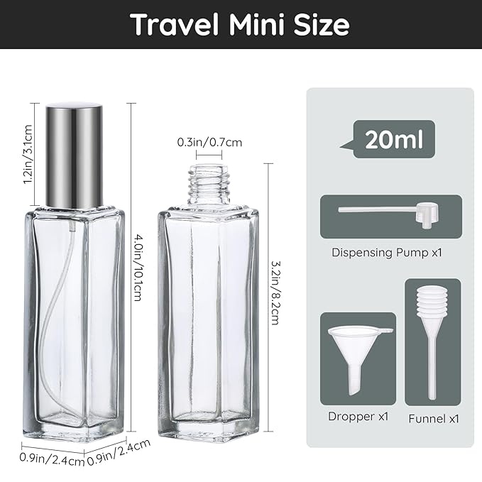 Segbeauty 20ml Refillable Perfume Bottle Travel, 2pcs Empty Glass Spray Bottles Atomizer, Mini Pocket Leakproof Fine Mist Sprayer for Perfume Cologne Dispenser Fragrance Container Set Travel Accessory